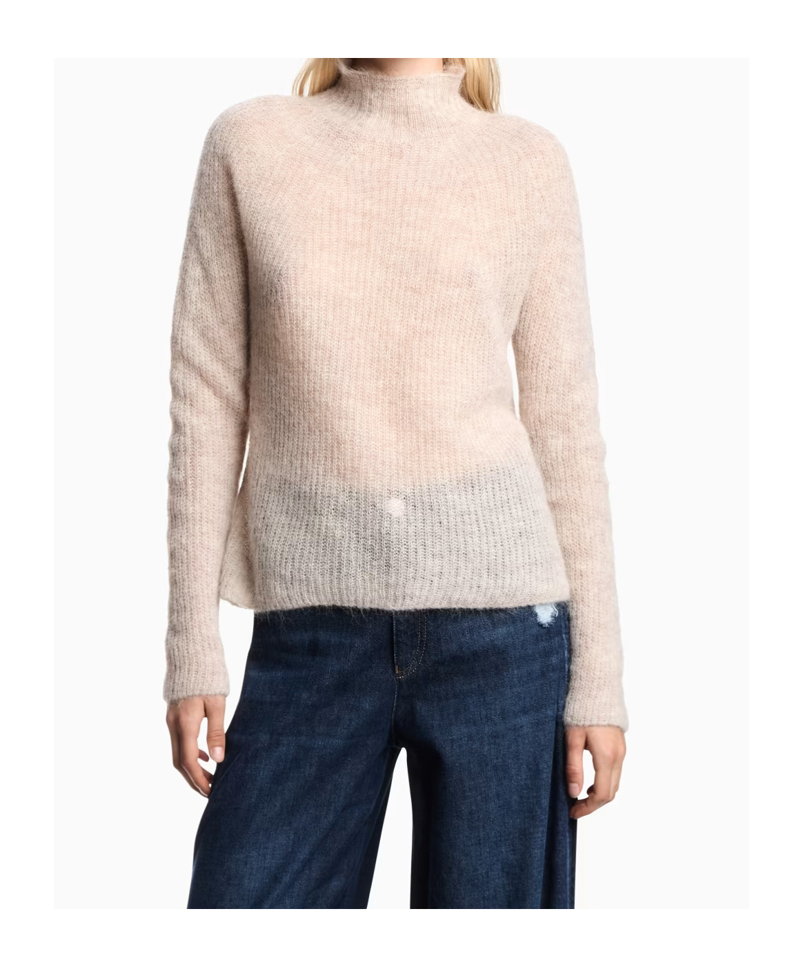 Emporio Armani Mock-neck Jumper In An Alpaca Wool Blend In Neutral