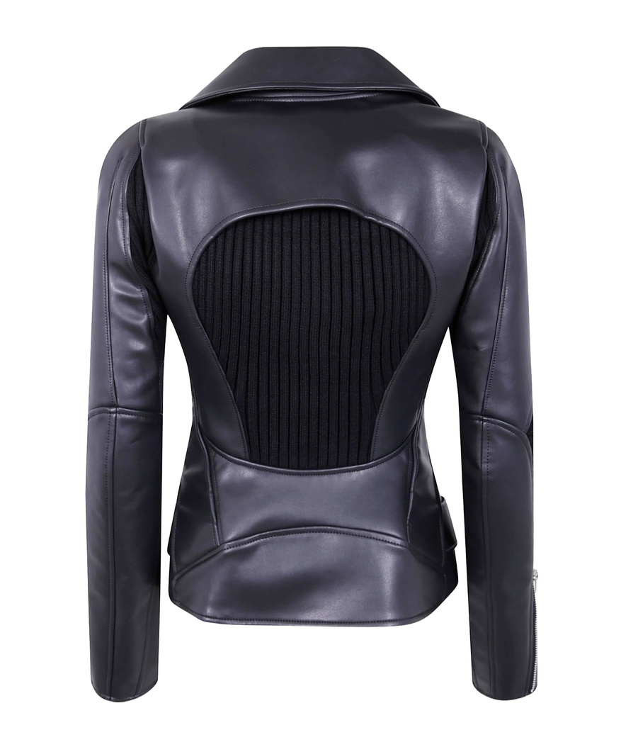 Junya Watanabe Zippered Long-sleeved Leather Jacket In Blue