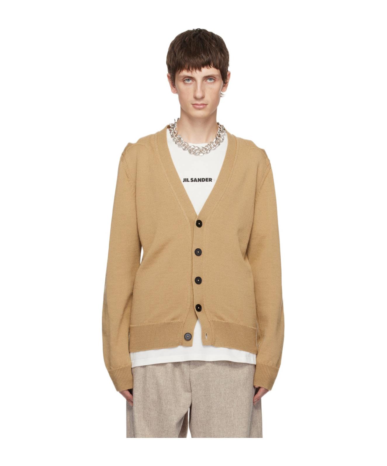 Jil Sander Hollowed-out Long-sleeved Cardigan In Nude