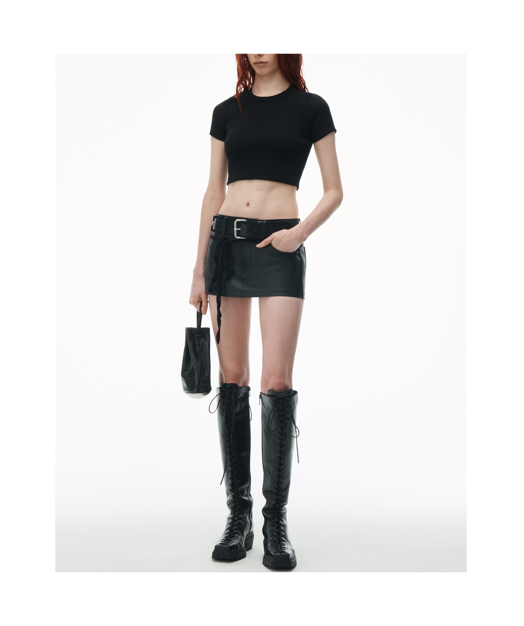 Alexander Wang T Logo-embossed Cropped Top In Black