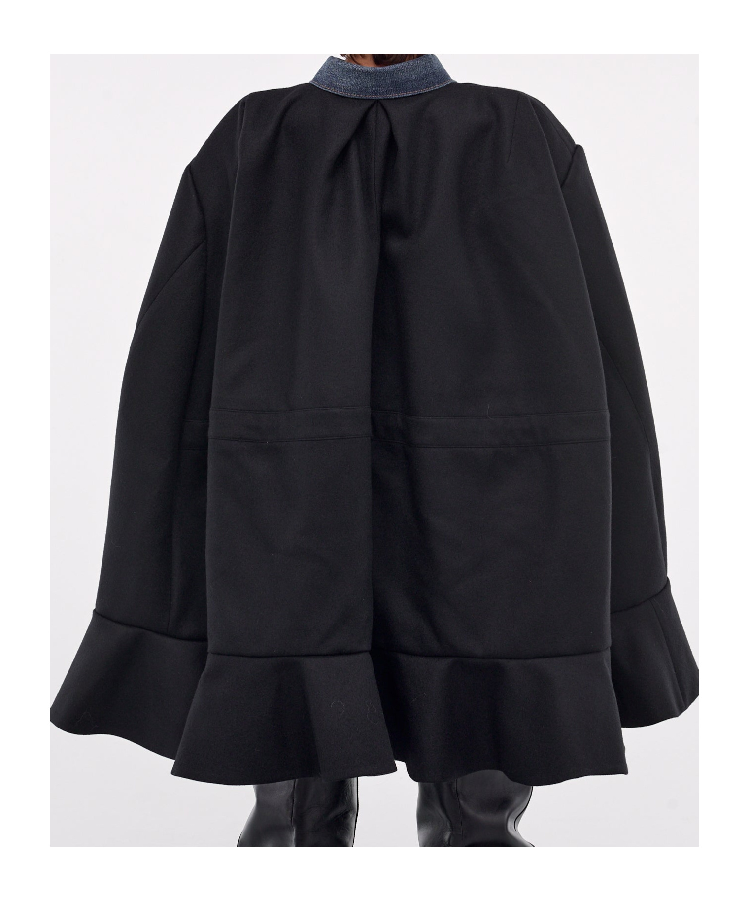 Sacai Denim-panel Cape In Black