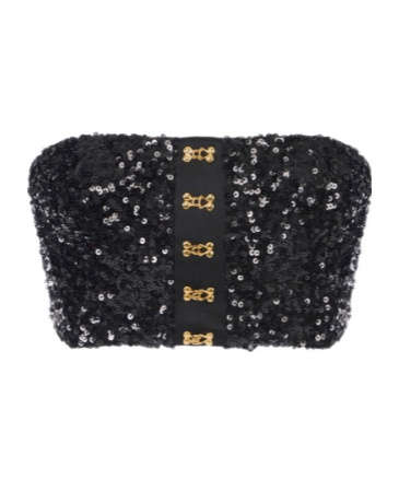 Elisabetta Franchi Top With Sequins And Jewel Clasps In Black