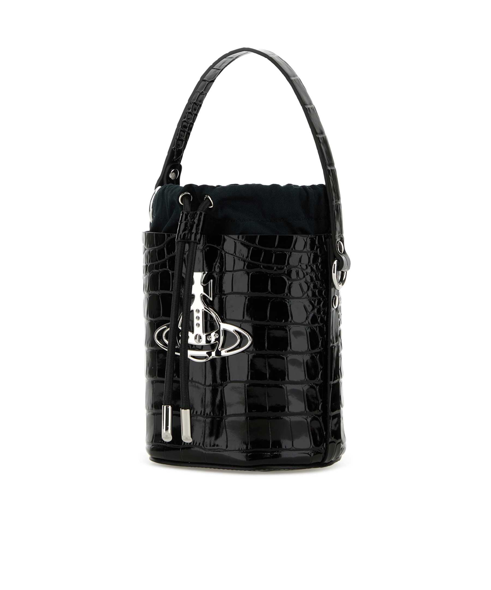 Vivienne Westwood Daisy Crocodile Bucket Bag Handle In Black