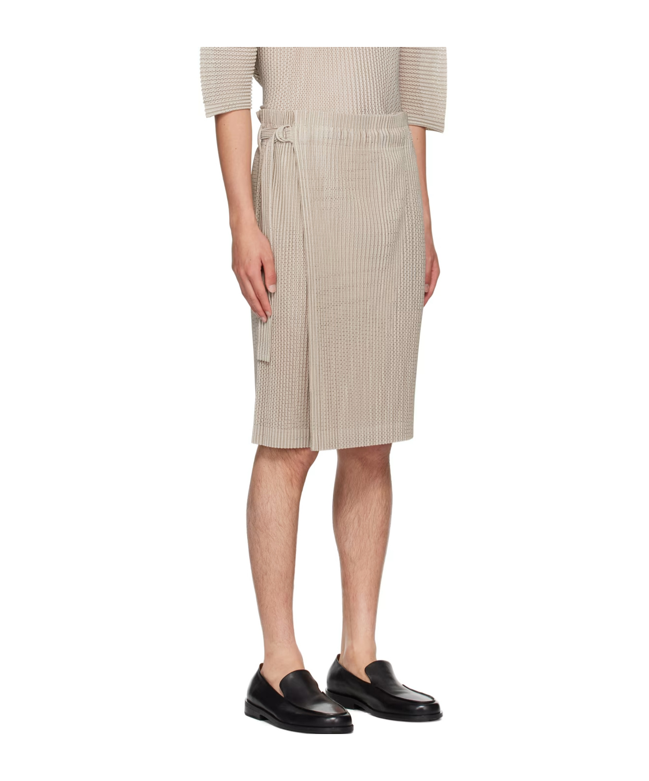 Issey Miyake Pleated Mesh Skirt In Nude