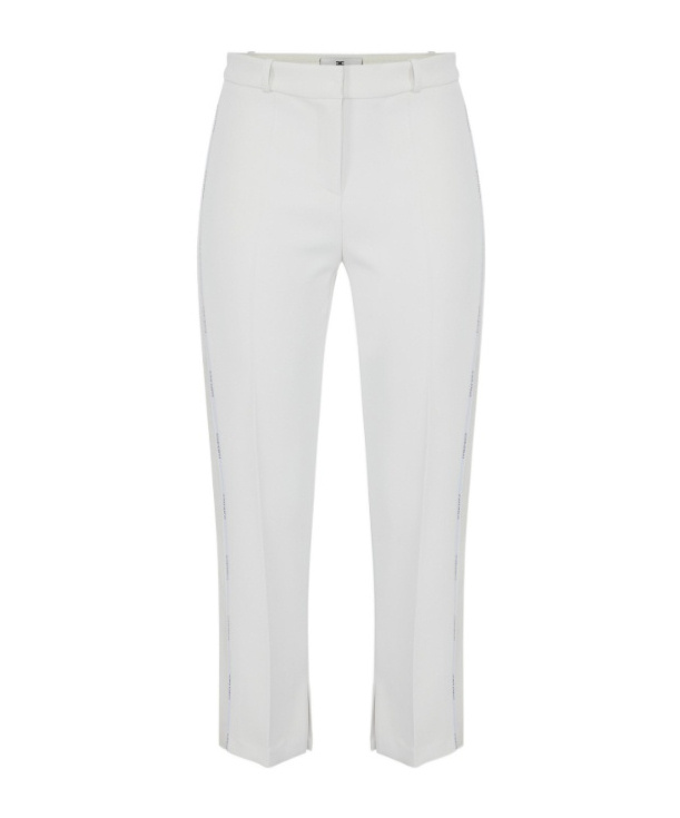 Elisabetta Franchi Trousers In Lightweight Crepe Fabric With Tuxedo Details In White