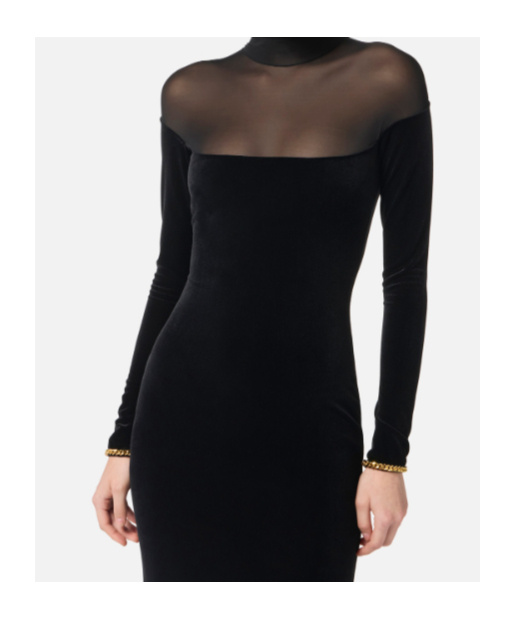 Elisabetta Franchi Red Carpet Dress In Velvet And Jersey Fabrics In Black