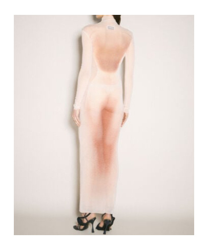 Shop Jean Paul Gaultier Le Classique Turtleneck Mesh Long Dress In Nude