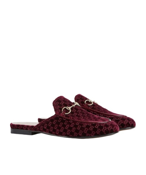Gucci Nady Mini Gg Velvet Princetown Mules In Burgundy