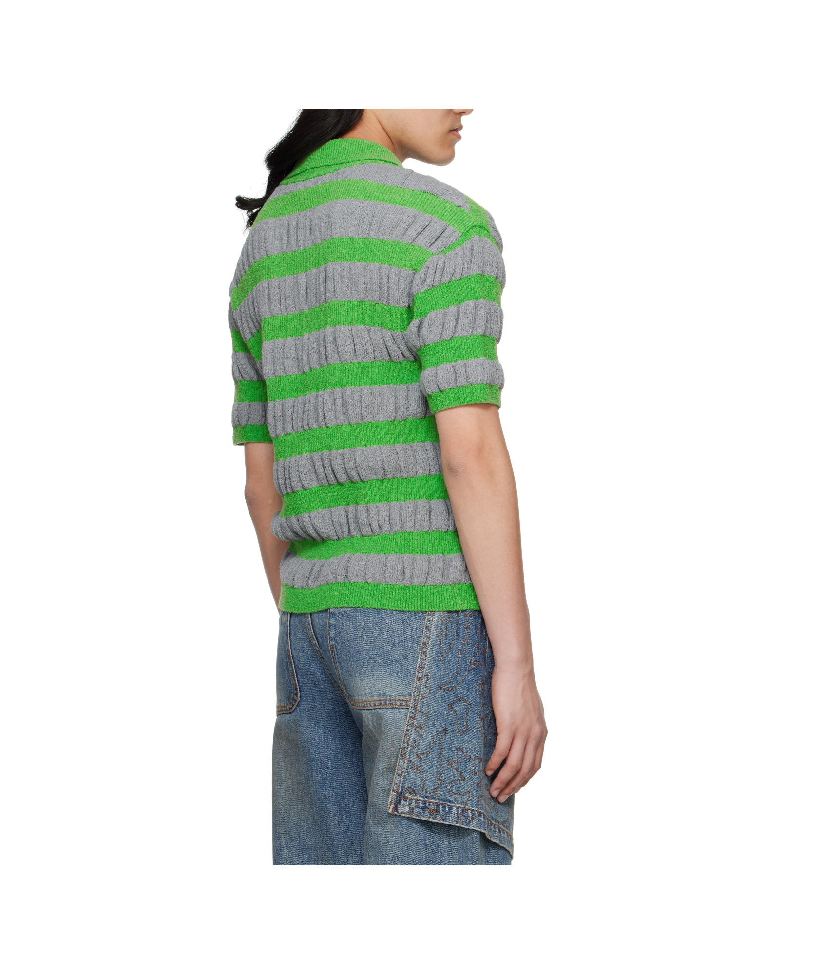 Andersson Bell Bubble Stripe Polo In Gray/green