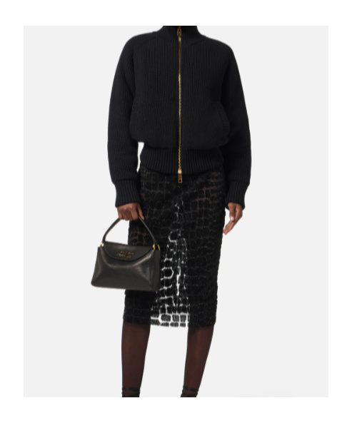 Elisabetta Franchi Ribbed-knit Zip-front Bomber Jacket In Blue