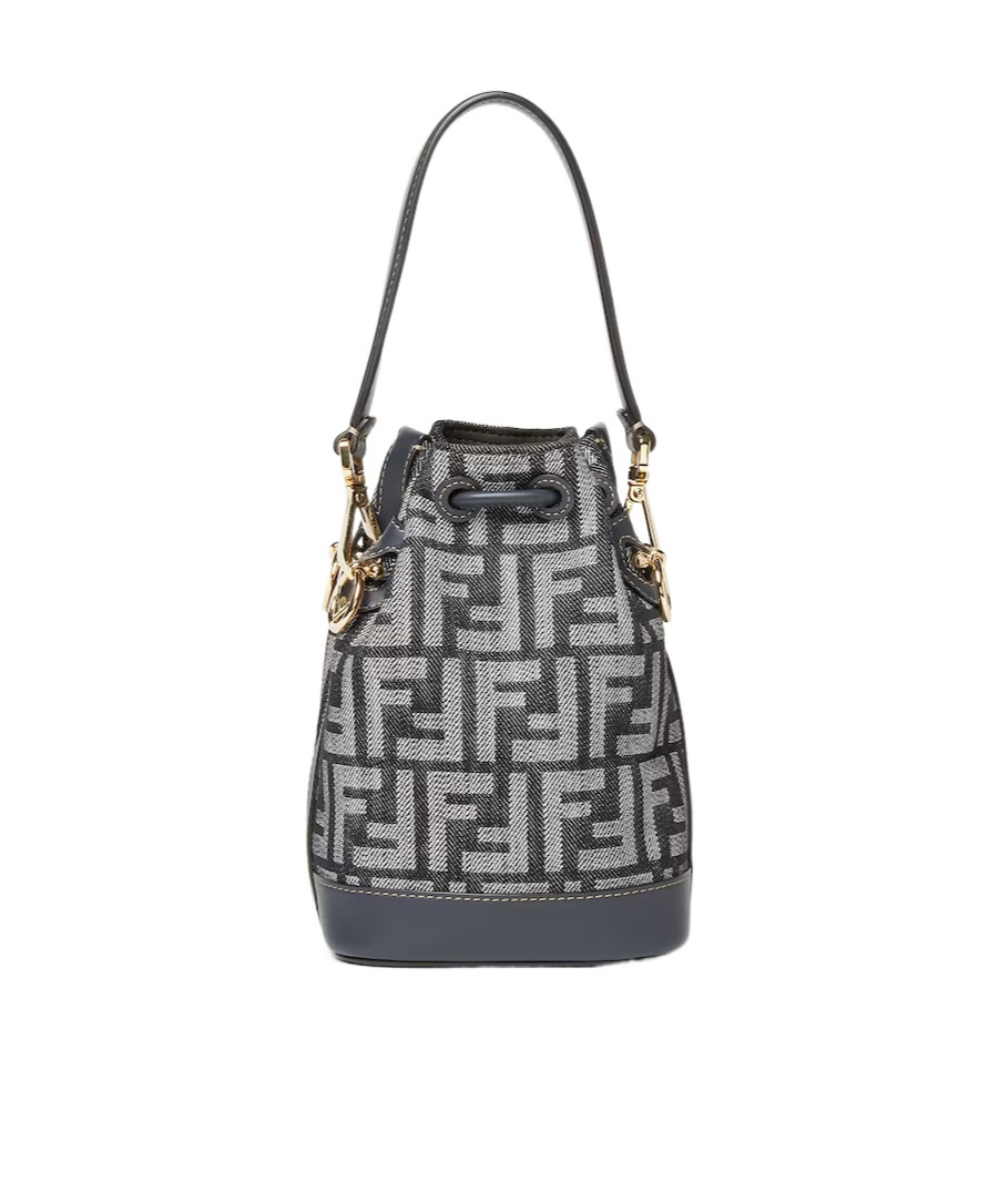 Fendi Mon Tresor Denim-effect Ff Jacquard Mini Bucket Bags In Blue