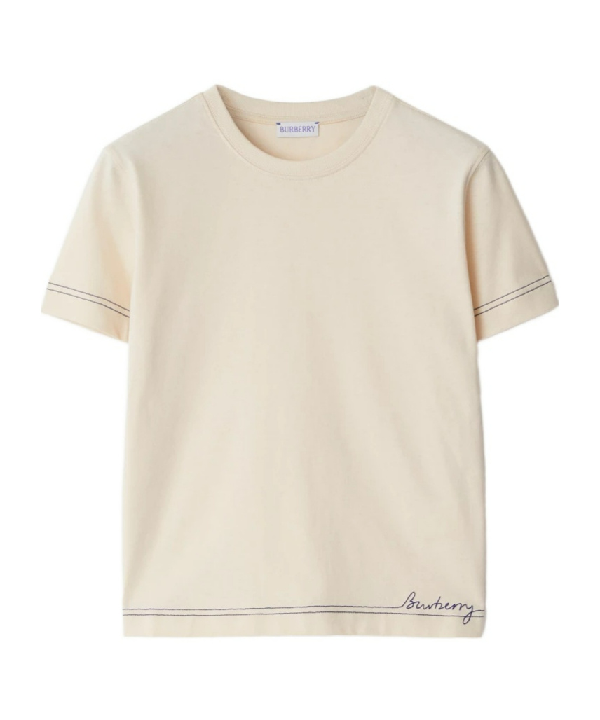 Burberry Logo Embroidered Cotton T-shirt In Nude