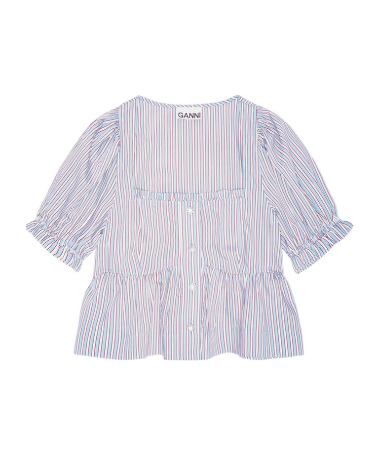 Ganni Yarn Dyed Stripe Blouse Shirts Light Blue In Soft Chambray