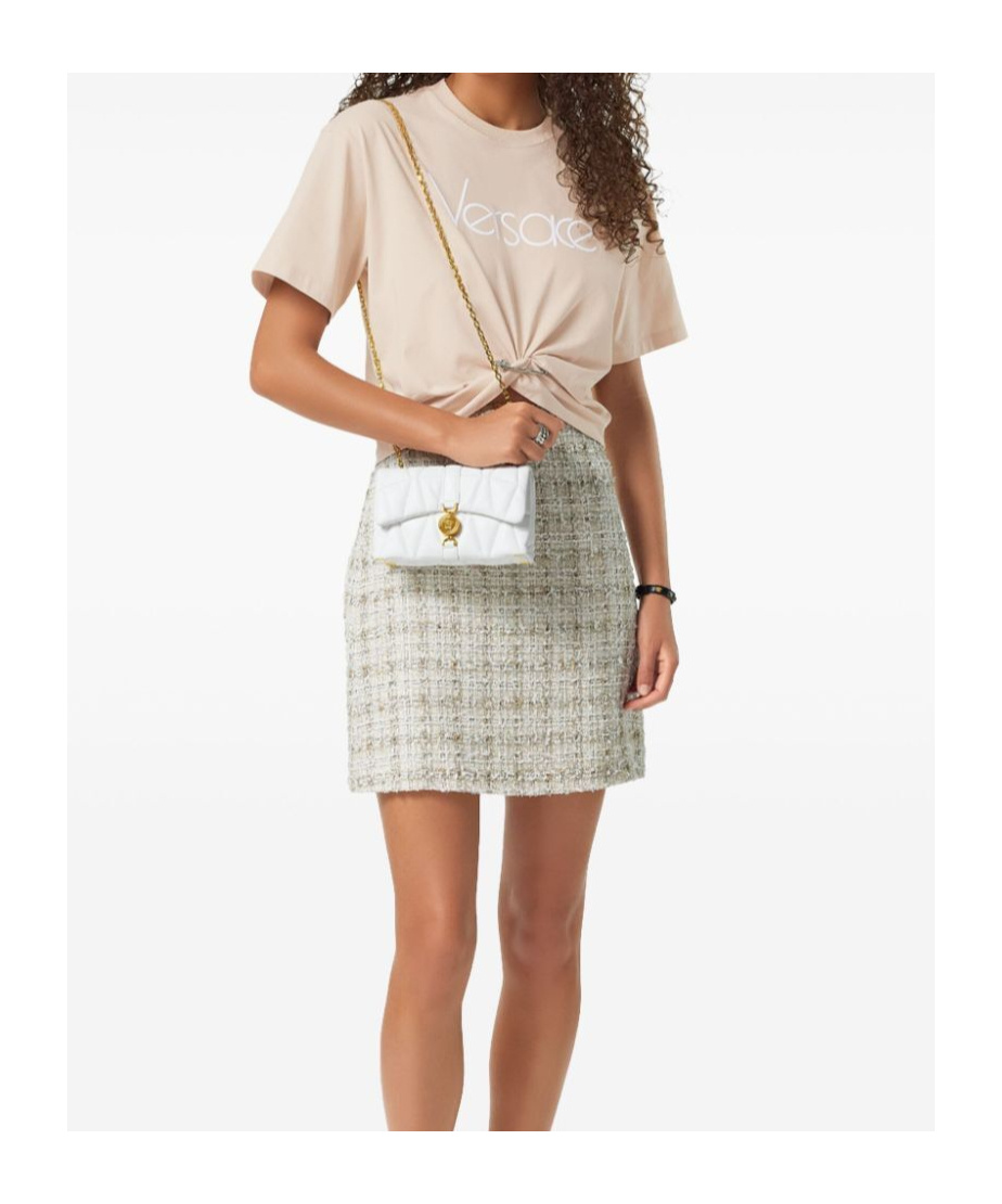 Versace Cropped T-shirt With Twist Detail And Safety Pin Logo In Nude