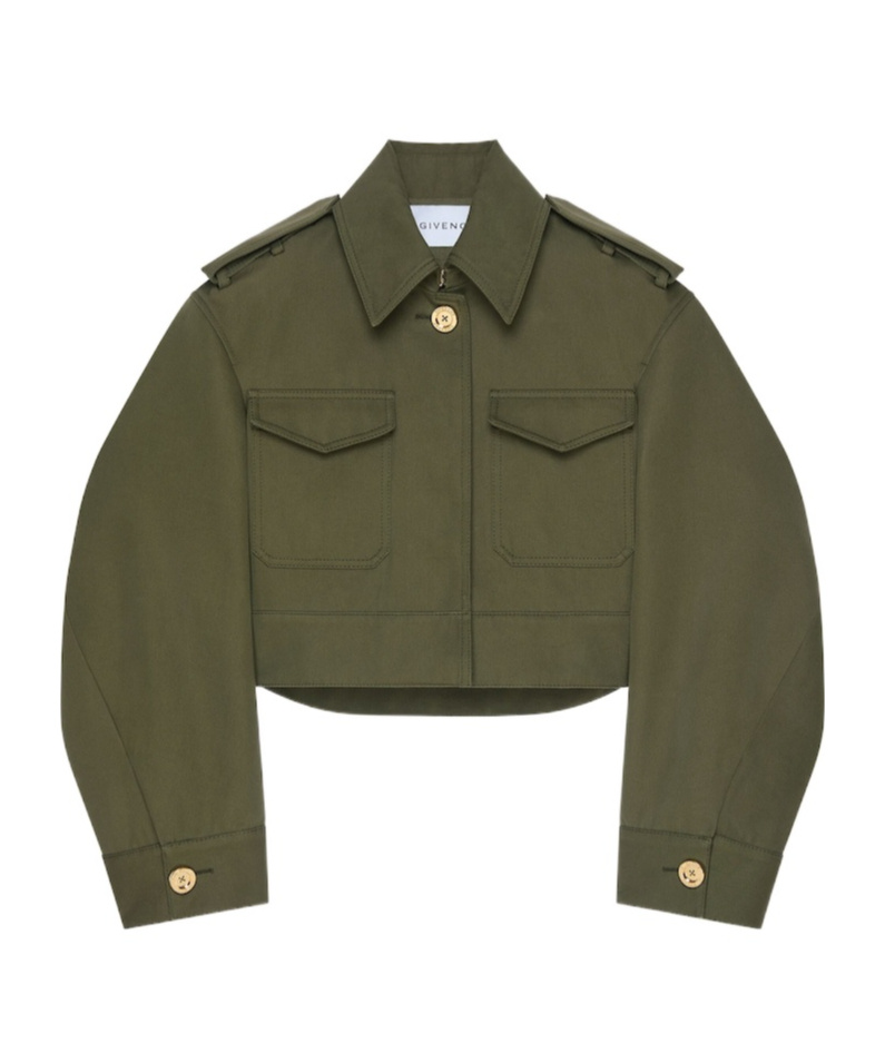 Givenchy Cropped Utility Jacket In Cotton And Wool In Green