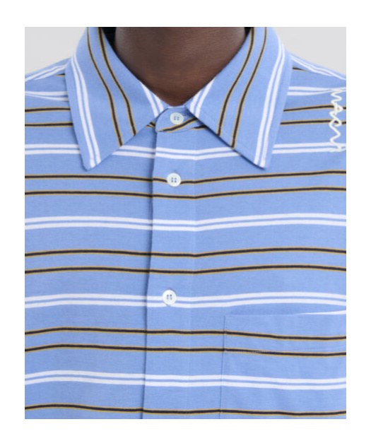 Marni Light Blue Cotton Turtleneck Polo With Horizontal Stripes In Blue