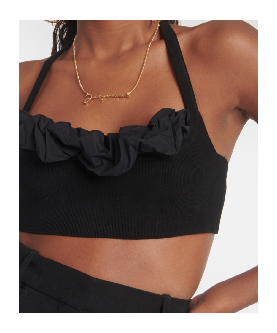 Jacquemus Le Bandeau Frivolli Ruffled Bra Top In Black