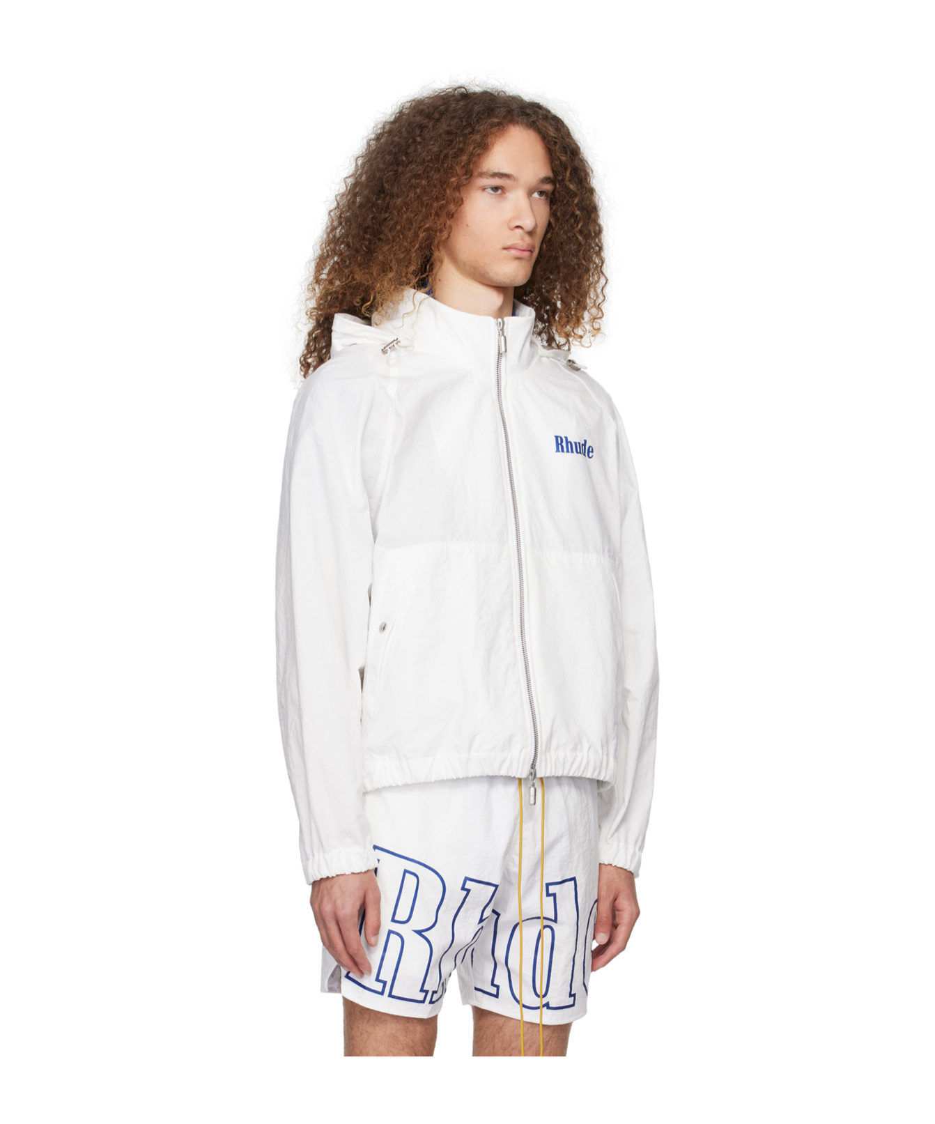 Rhude Logo-print Hooded Track Jacket In White