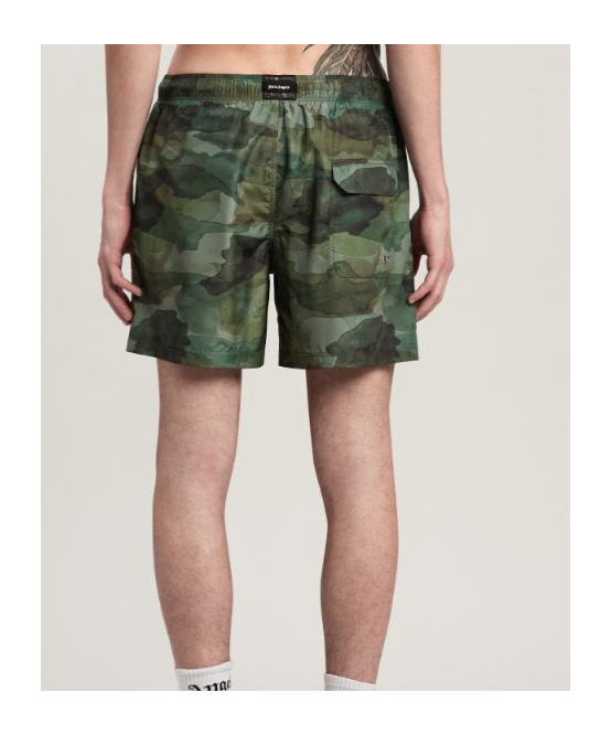 Palm Angels Camouflage Printed Swimming Trunks In Green