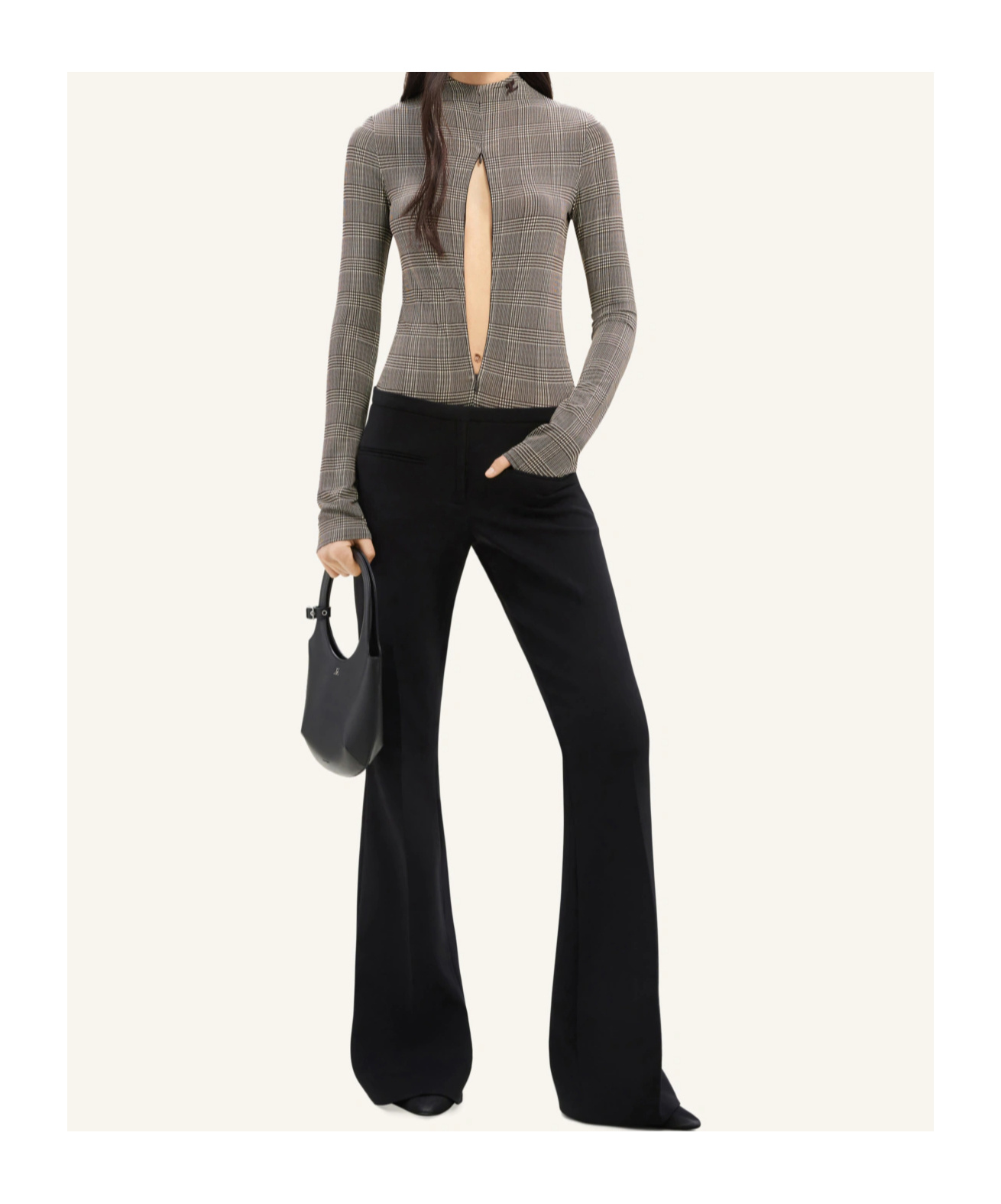 Courrèges High Neck Stretch Body With Prince Of Wales Check In Gray