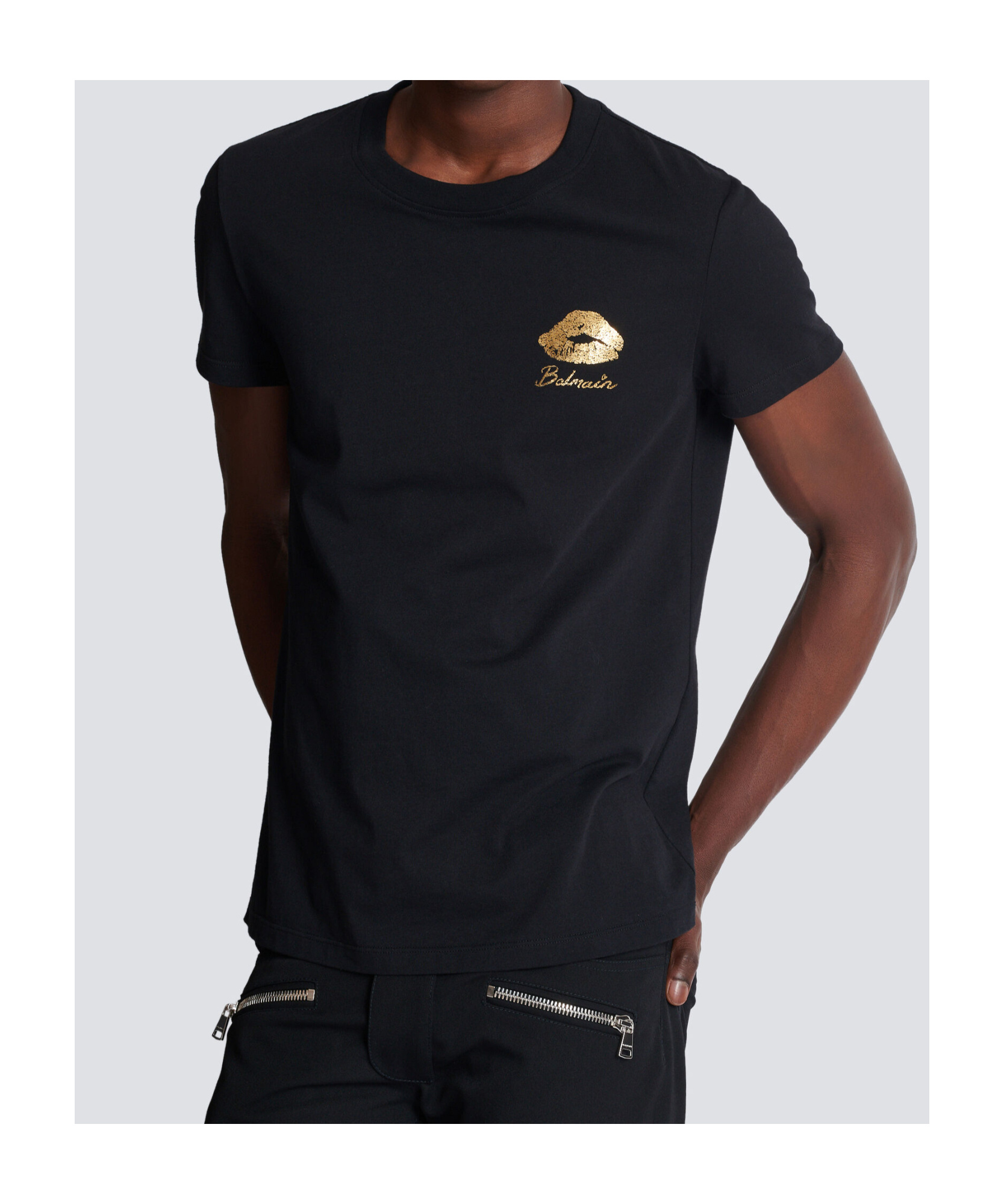 Balmain Black Crewneck T-shirt With Logo Detail On The Front In Black