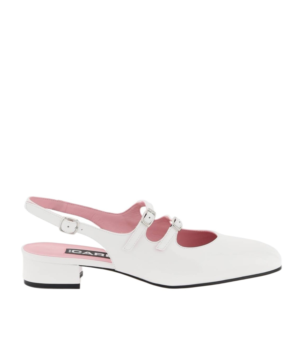 Carel Paris Patent Leather Slingback Slippers With Adjustable Straps In White