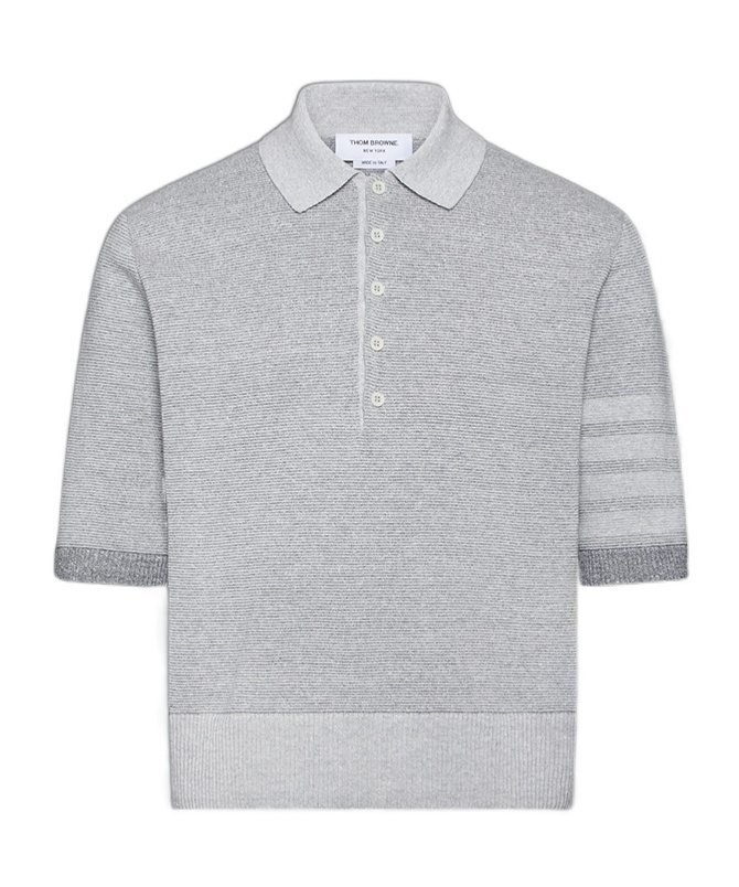 Thom Browne Gray Textured Striped Stitch 4-bar Relaxed Polo In Gray
