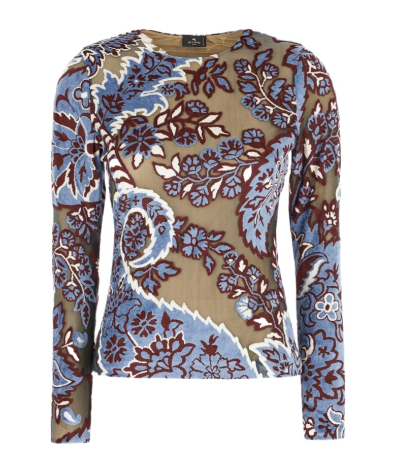 Etro Multicolor Long Sleeve Top With Paisley Motif In Multicolor