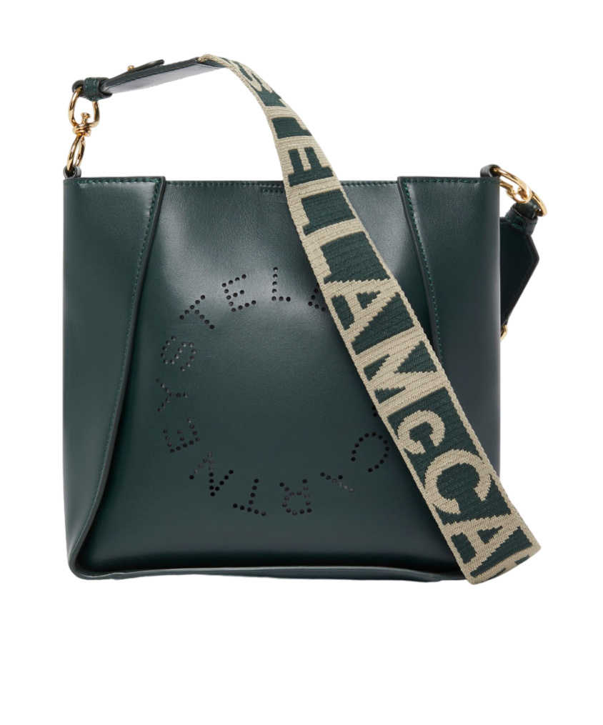 Stella Mccartney Mini Perforated-logo Crossbody Bag In Green