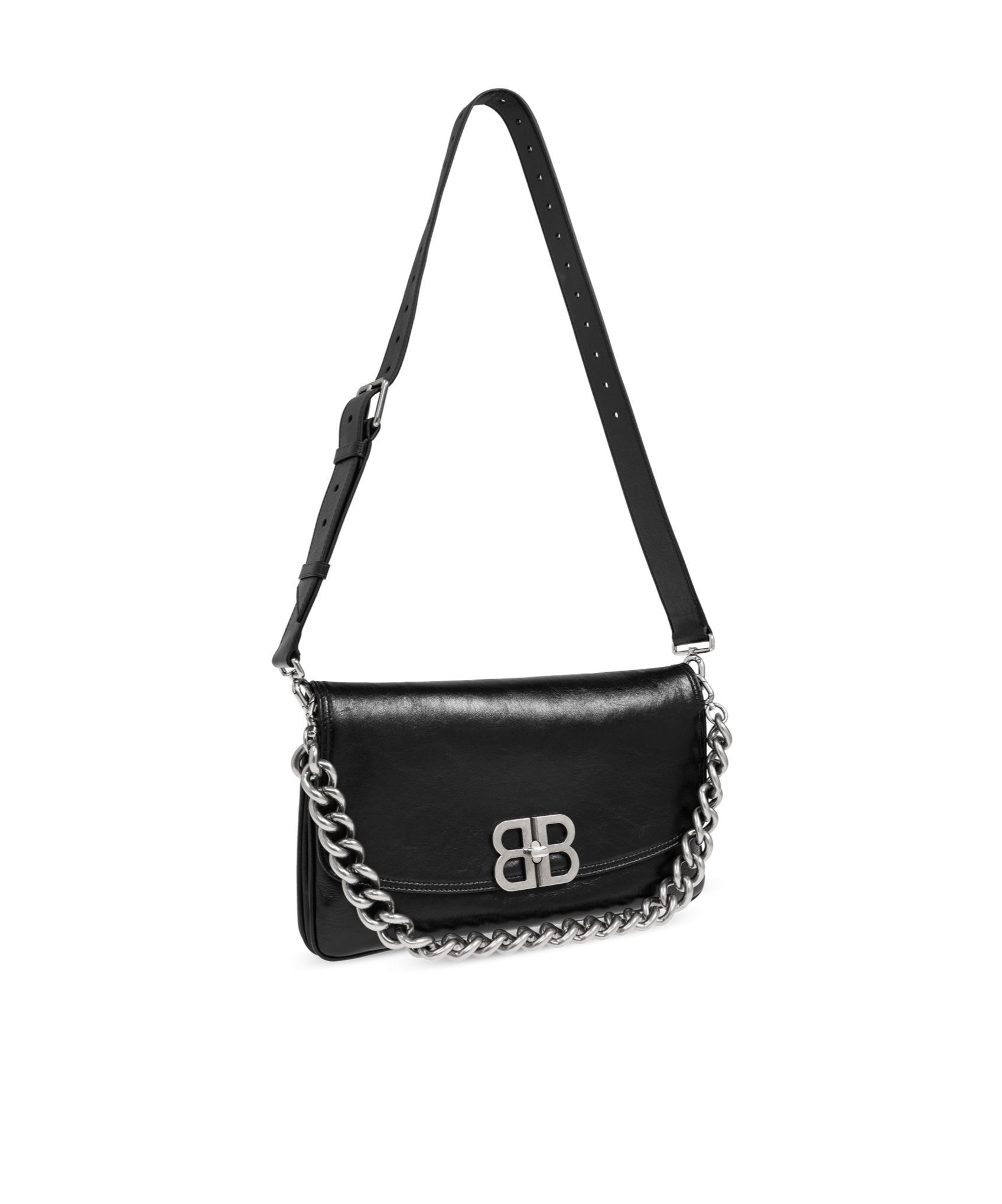 Balenciaga Medium Bb Soft Flap Leather Shoulder Bag In Black