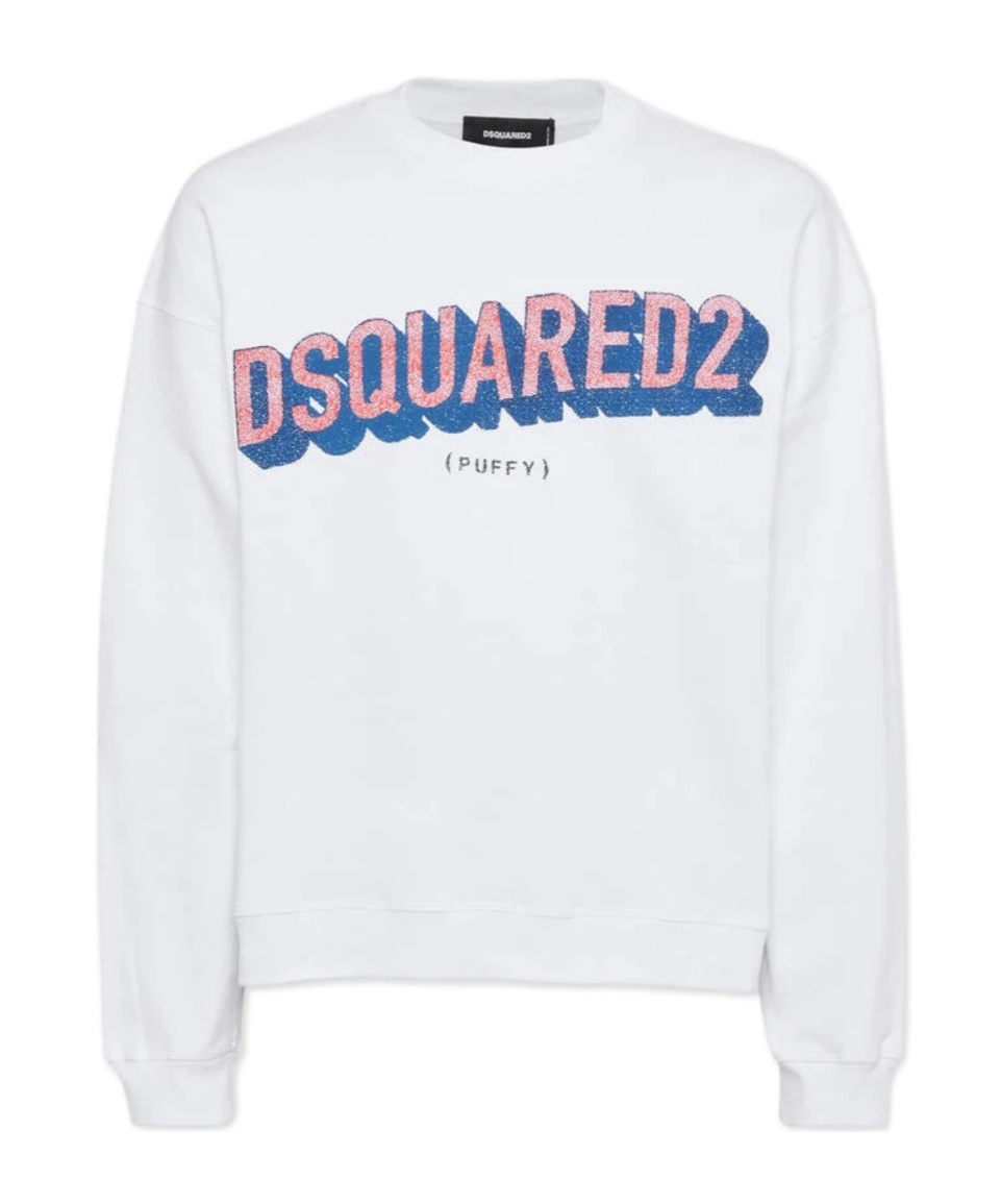 Dsquared2 Cotton Crew Neck Sweatshirt With Bold Front Logo In White