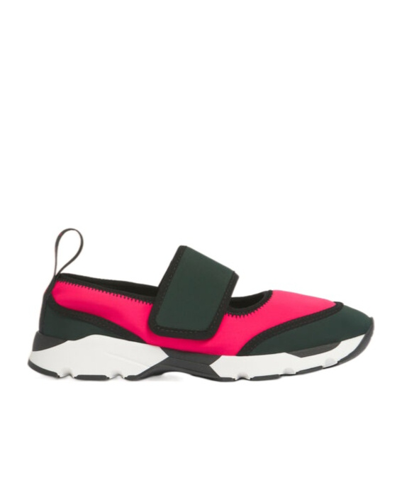 Marni Fuchsia And Green Lycra Mary Jane Running Sneaker In Black