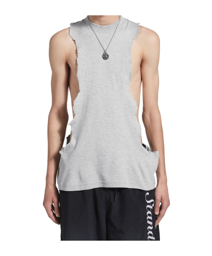 Balenciaga Men's Ripped Tank Top In Light Heather Grey In Gray