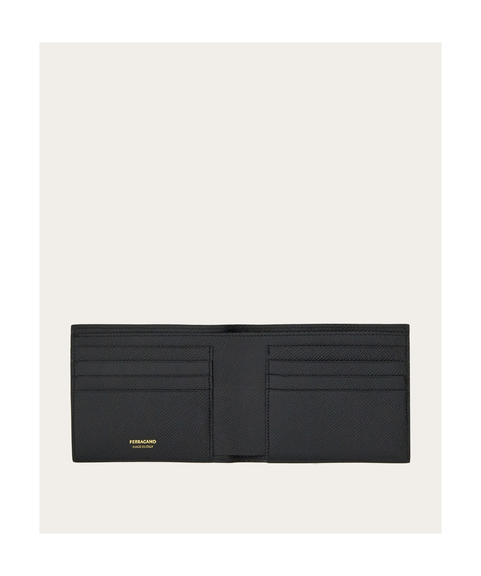 Ferragamo Gancini Bi-fold Wallet In Grained Leather In Black