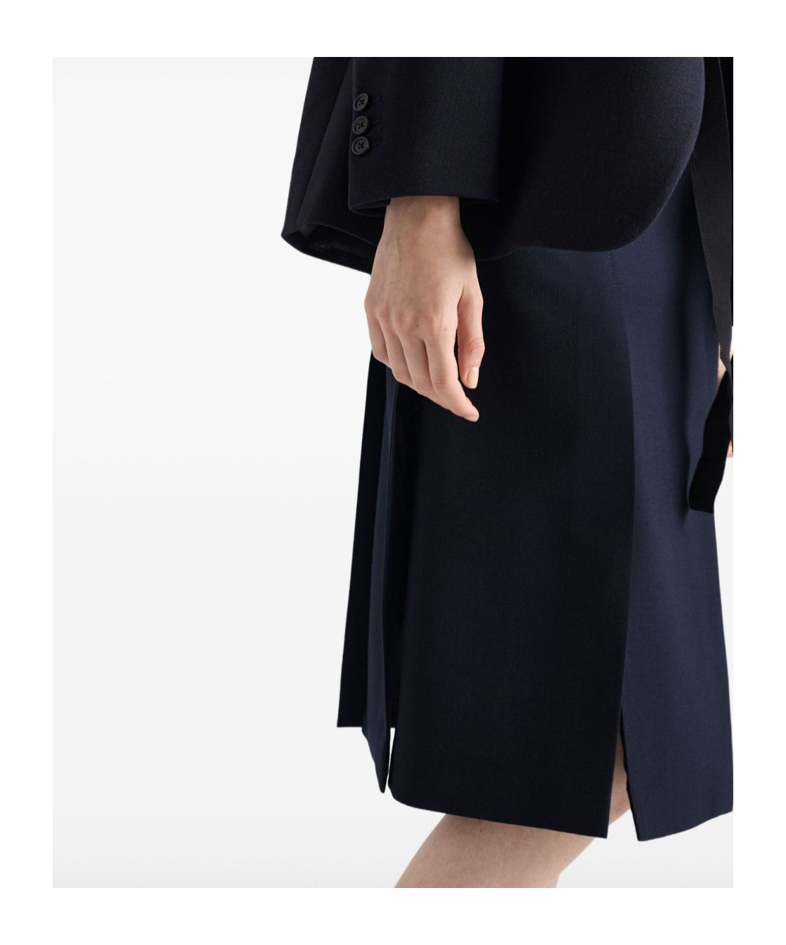 Prada Midi Skirt With Side Slit And Pleats In Blue