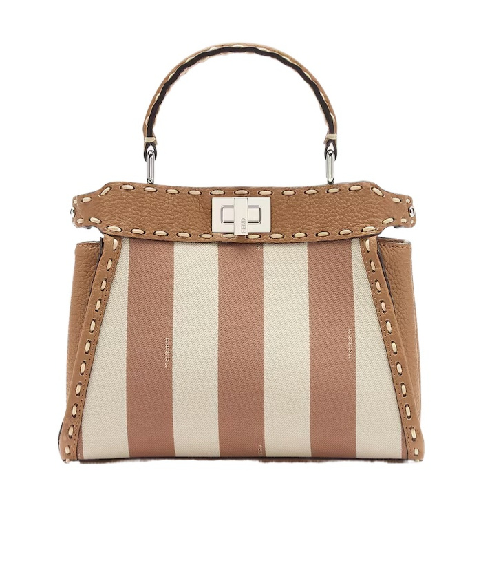 Fendi Jacquard Fabric Handbag With Pequin Striped Motif In Nude