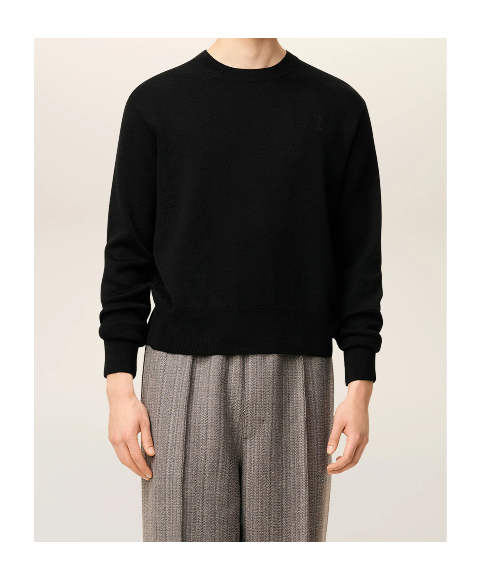 Ami Alexandre Mattiussi Black Wool Ami De Coeur Crewneck Sweater Black In Black