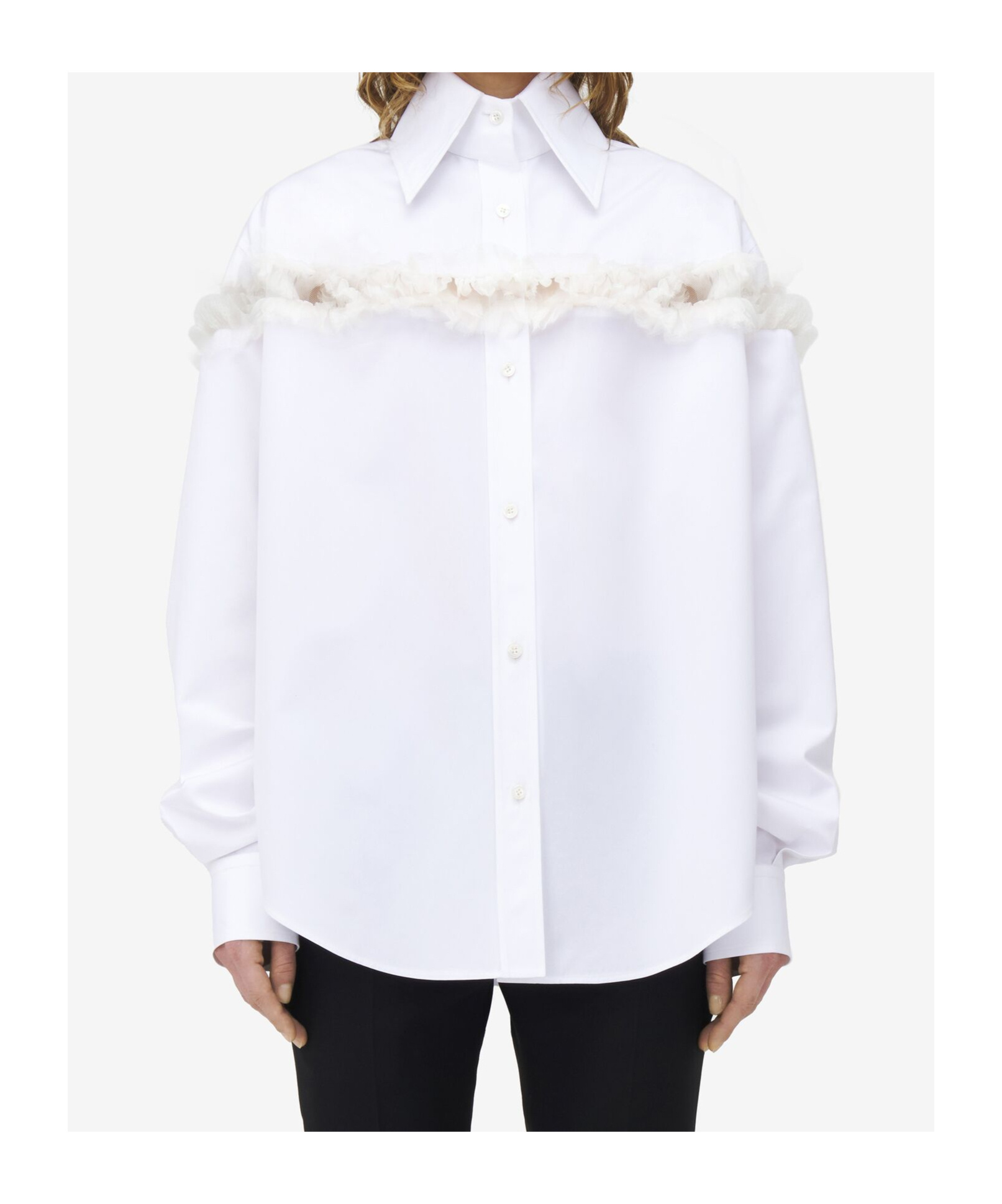 Alexander Mcqueen Slashed Creponne Detail Oversized Shirt In Optic White
