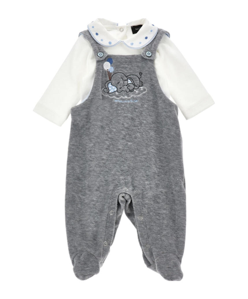 Monnalisa Cotton Chenille Dungarees Set In Gray