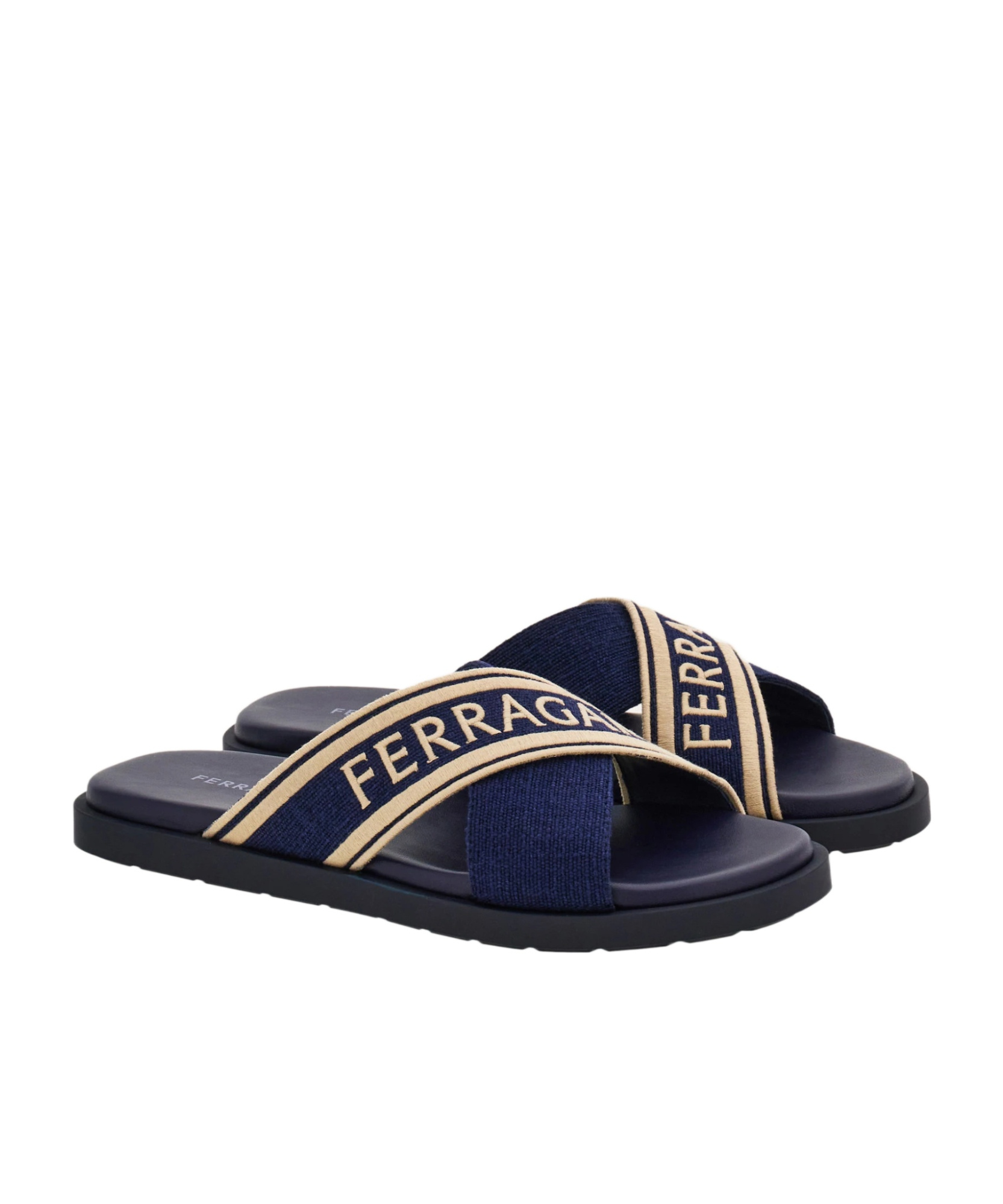 Ferragamo Logo Cross-strap Slippers In Black