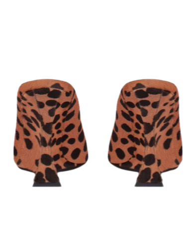 Paris Texas Open-toe Sabots In Caramel And Dark Brown Printed Cowhide In Pink
