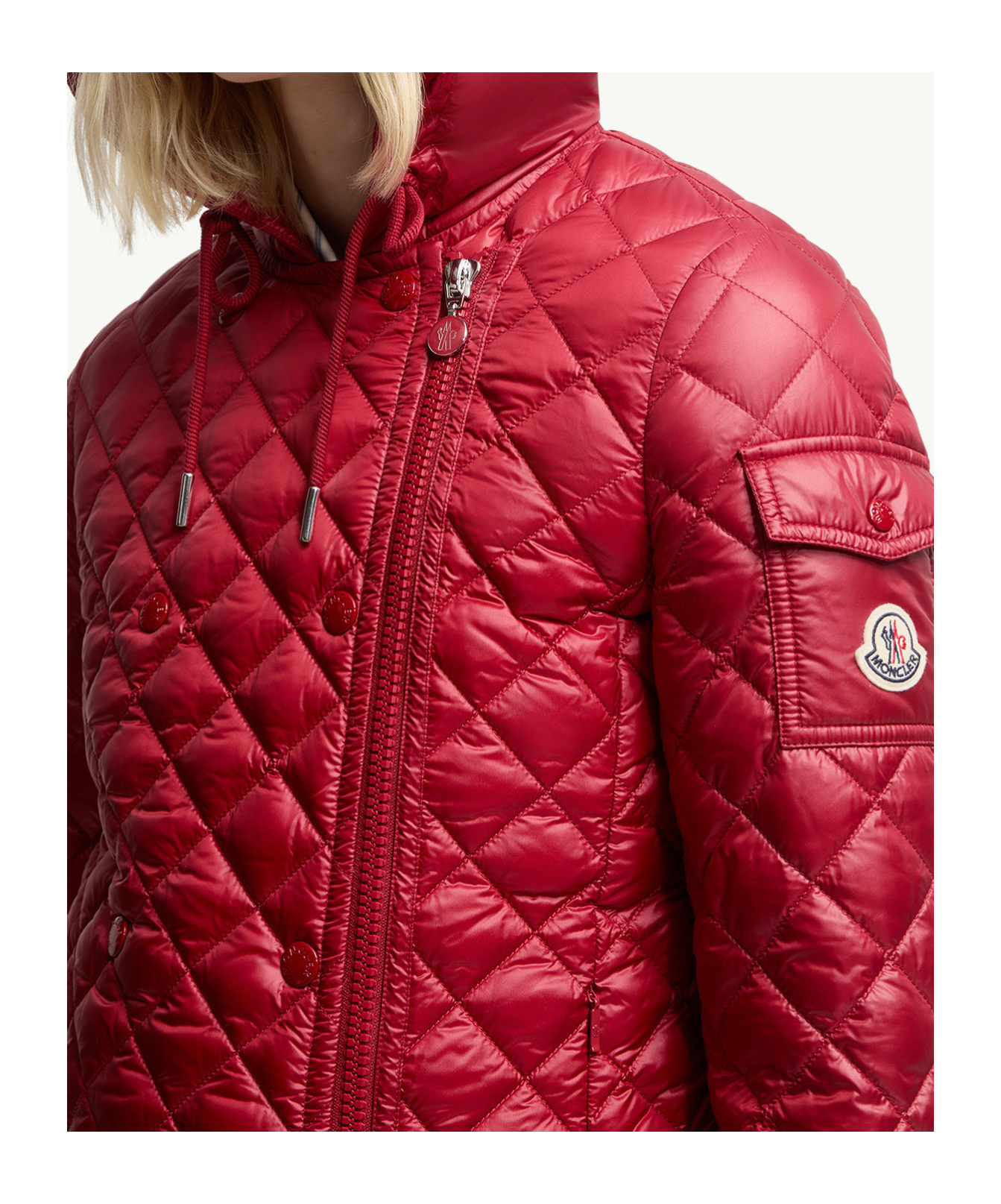 Moncler Corbelin Hooded Down Moto Jacket In Red
