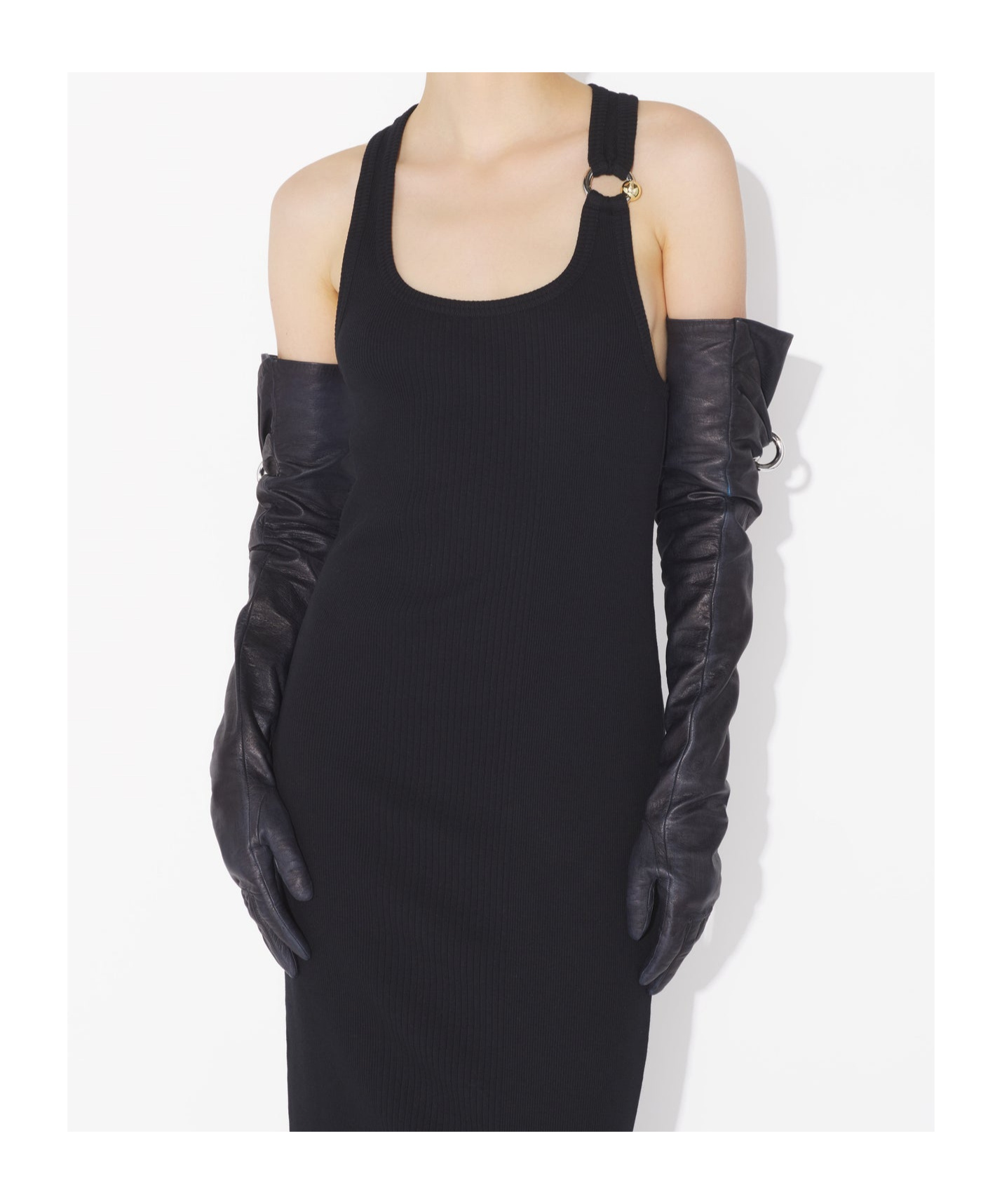 Jean Paul Gaultier Womens Black Ribbed Scoop-neck Cotton-jersey Midi Dress In Black