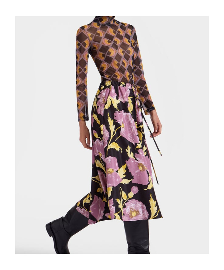 La Doublej Floral Faille Midi Skirt In Pink
