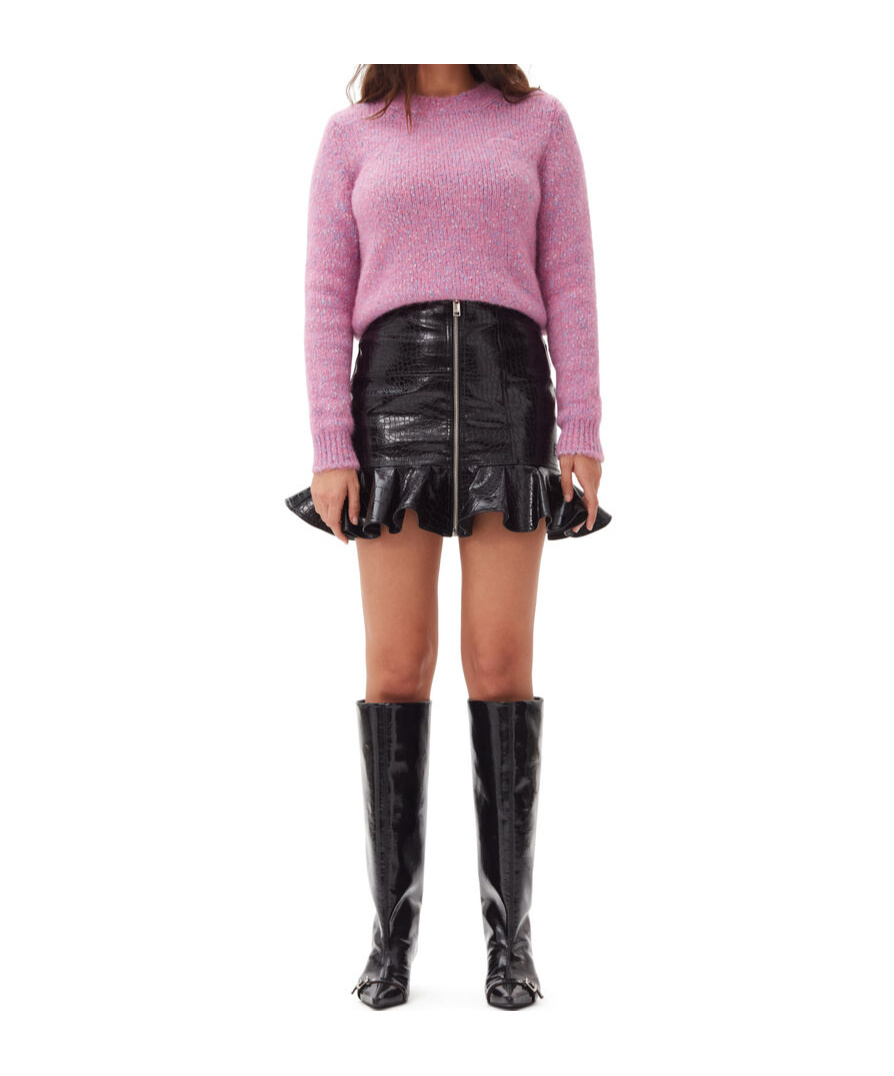 Ganni Women Black Synthetic Leather Mini Skirt In Black