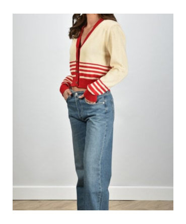 Golden Goose Beige Cardigan With Red Stripes In Nude