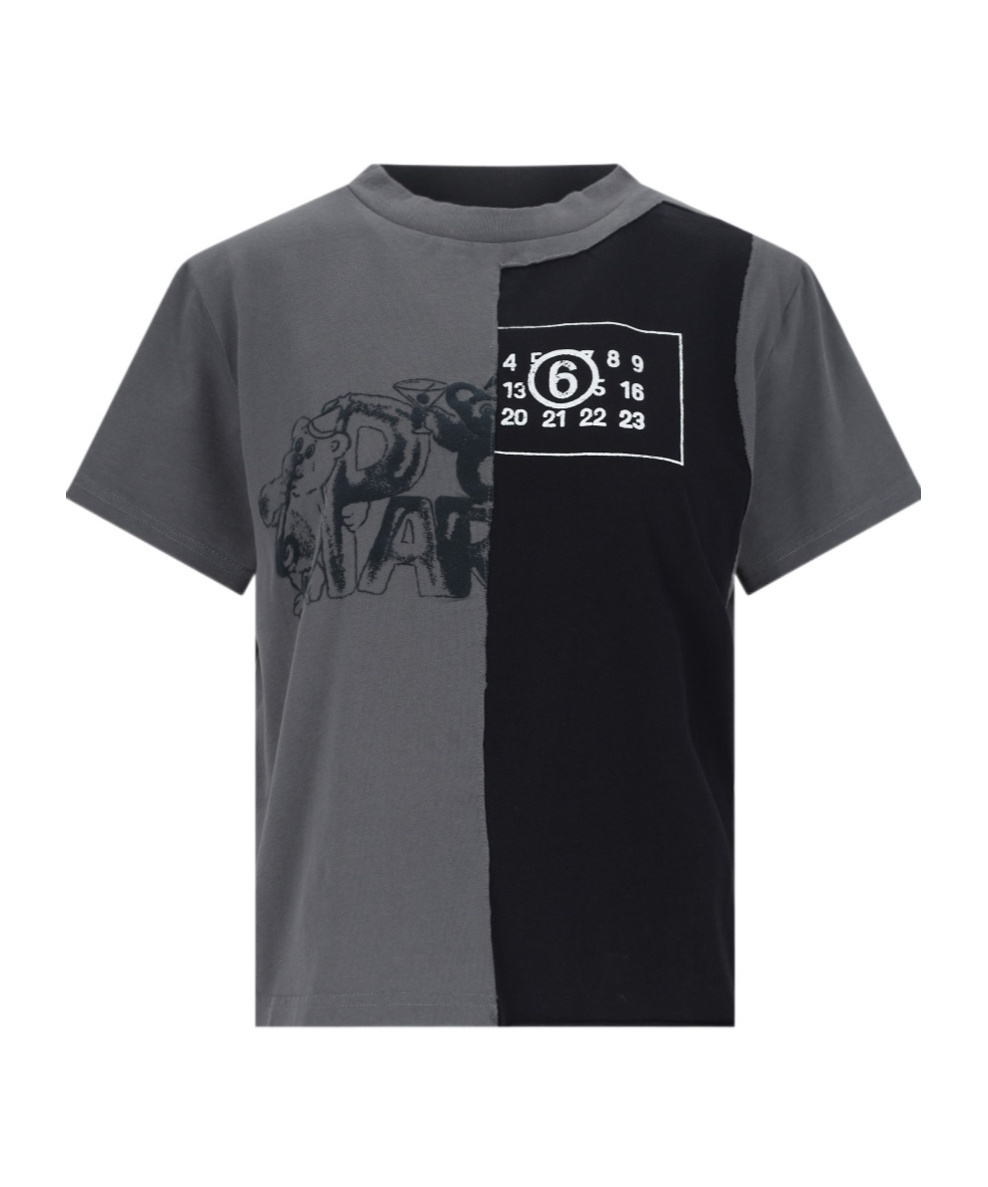 Mm6 Maison Margiela Mm6 Logo Print Round Neck Cotton T-shirt In Black