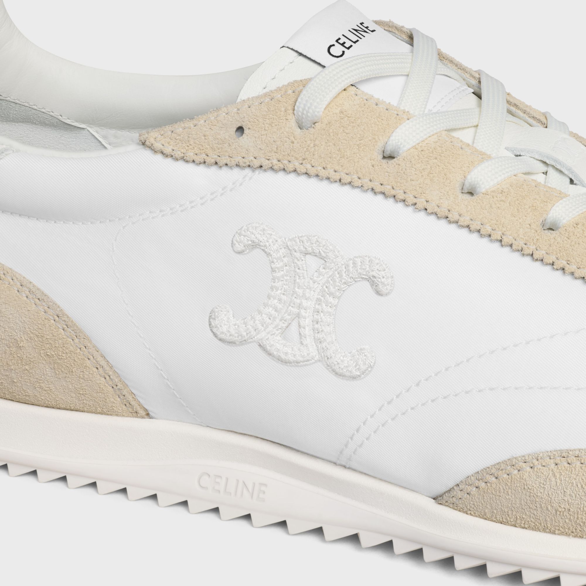 Celine Triomph Low Lace-up Sneaker With Suede Panels In White