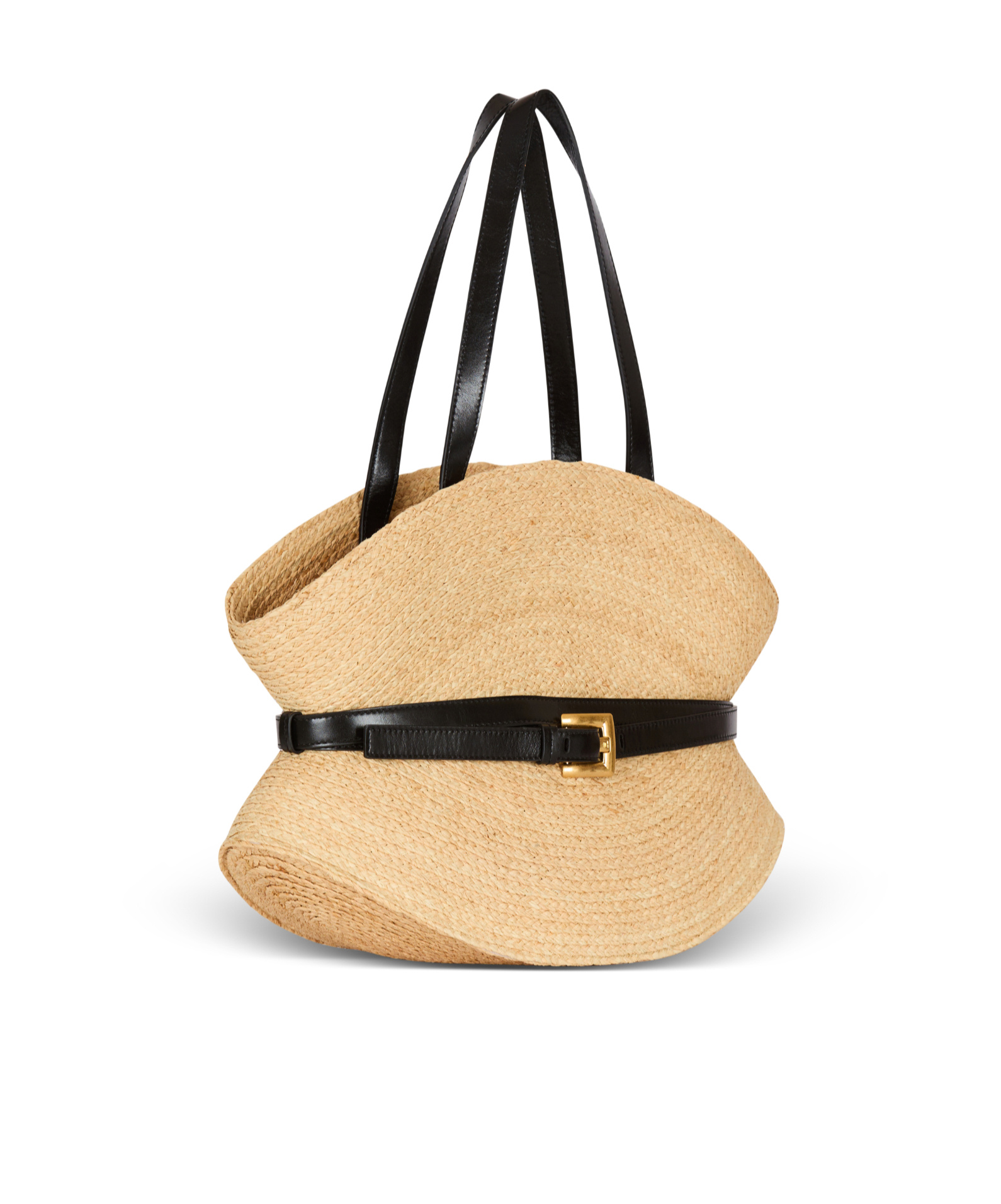 Balmain Medium Raffia And Calfskin Sculptural Bag In Nude