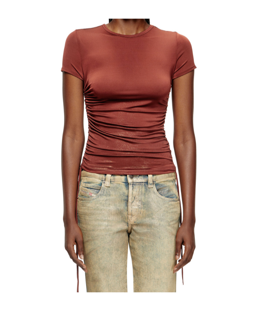 Diesel T-rey Drawstring-gathered T-shirt In Brown